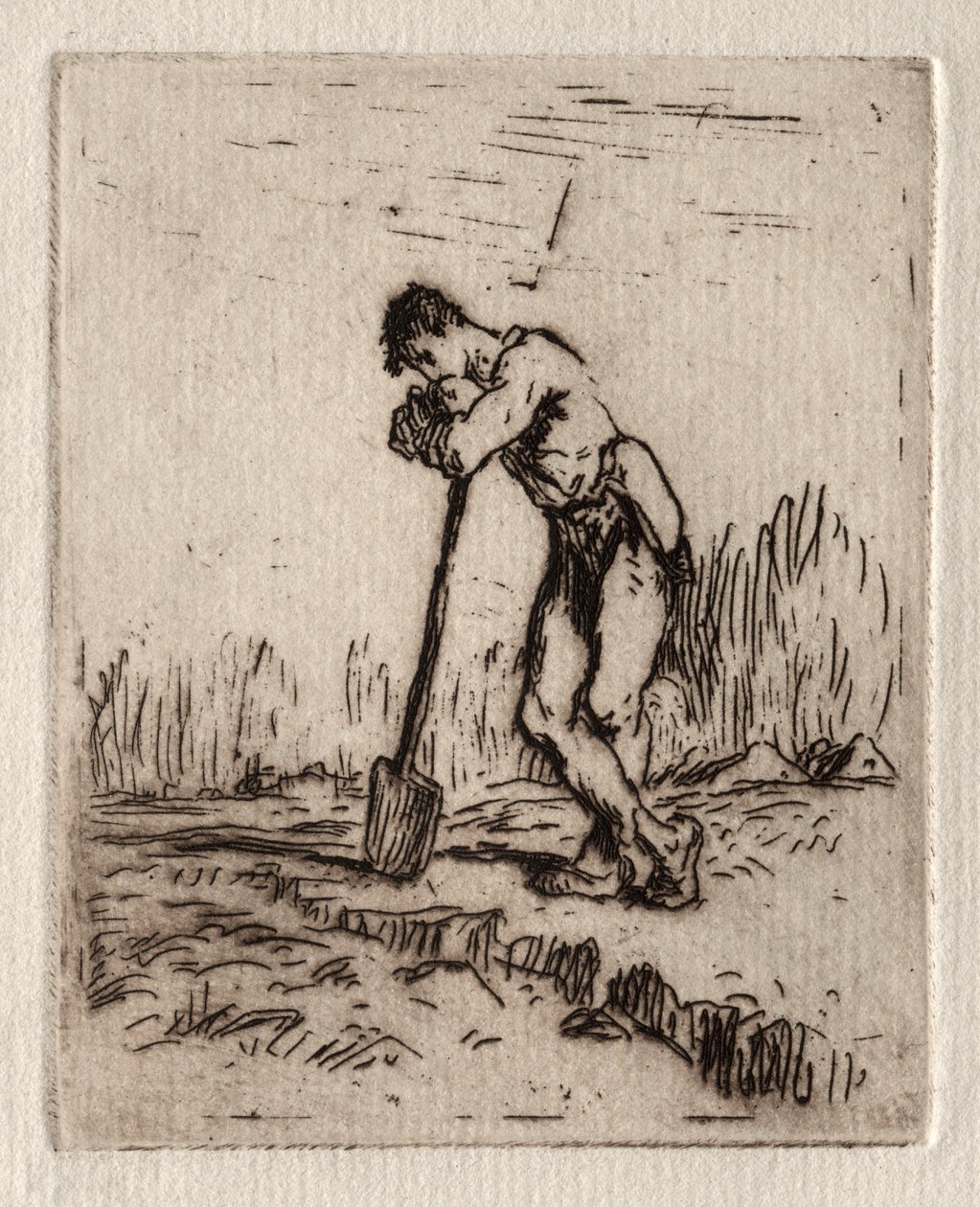Mężczyzna oparty na piku. autorstwa Jean Francois Millet