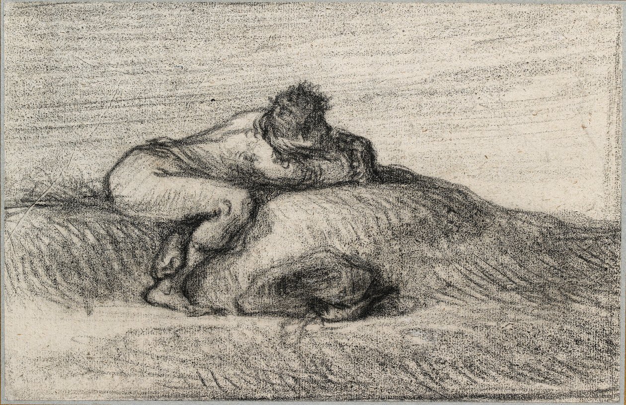 Mężczyzna przyczajony na wzgórzu, 1848-1850 autorstwa Jean Francois Millet
