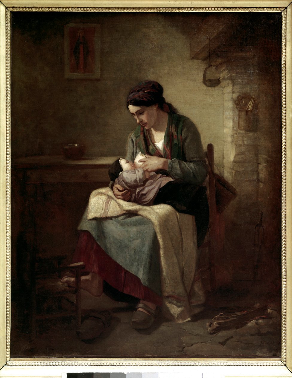 Chłopskie karmienie piersią Obraz Jeana Francois Milleta (1814-1875) 1845 nd. 0,81x0,54 m Paryż, Muzeum Luwru. autorstwa Jean Francois Millet