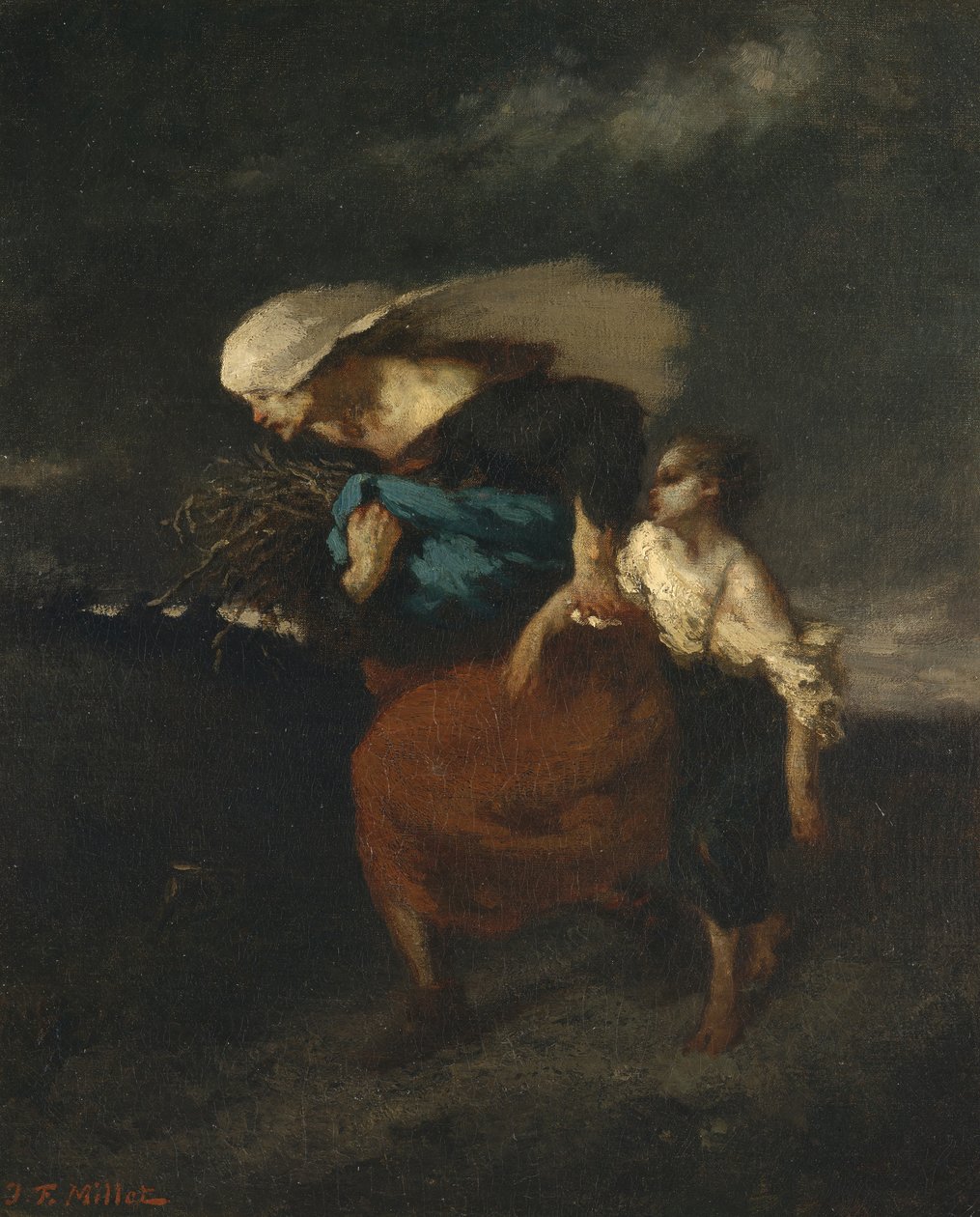 Wycofanie się przed burzą, ok. godz. 1846. autorstwa Jean Francois Millet