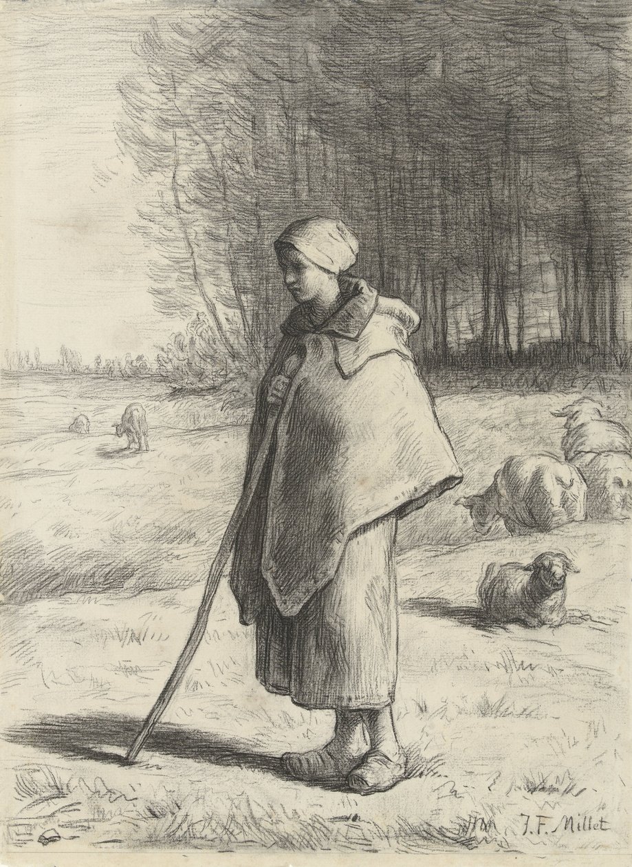 Pasterka, 1860-69 (kreda na papierze) autorstwa Jean Francois Millet