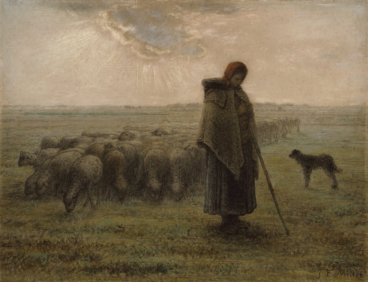 Pasterka i jej stadko, 1862-63 autorstwa Jean Francois Millet