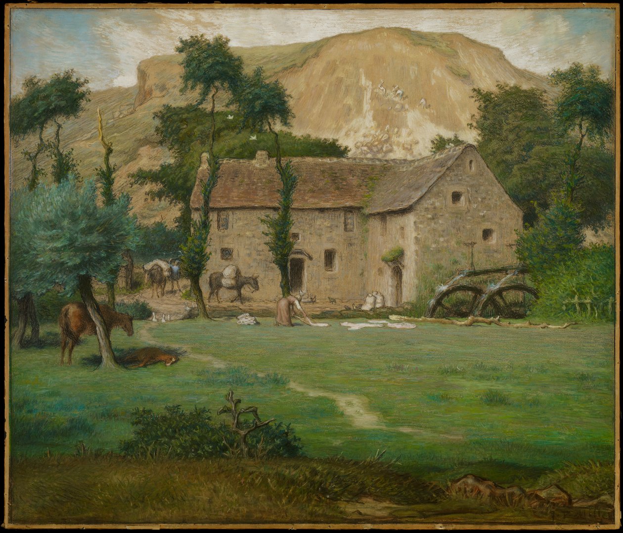 Dom na farmie, ok. 1867-69 (pastel na tkanym papierze, ułożony na płycie) autorstwa Jean Francois Millet