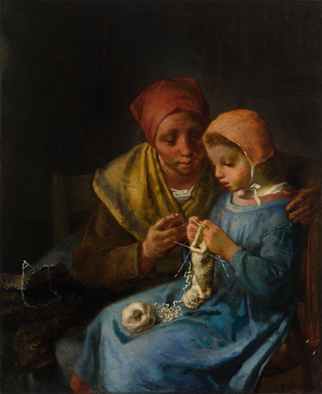 Lekcja robienia na drutach autorstwa Jean Francois Millet