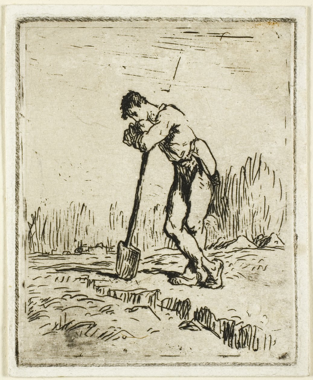 Mężczyzna opierający się o łopatę autorstwa Jean Francois Millet