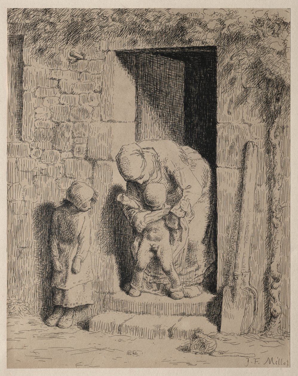 Ostrożność matczyna autorstwa Jean Francois Millet