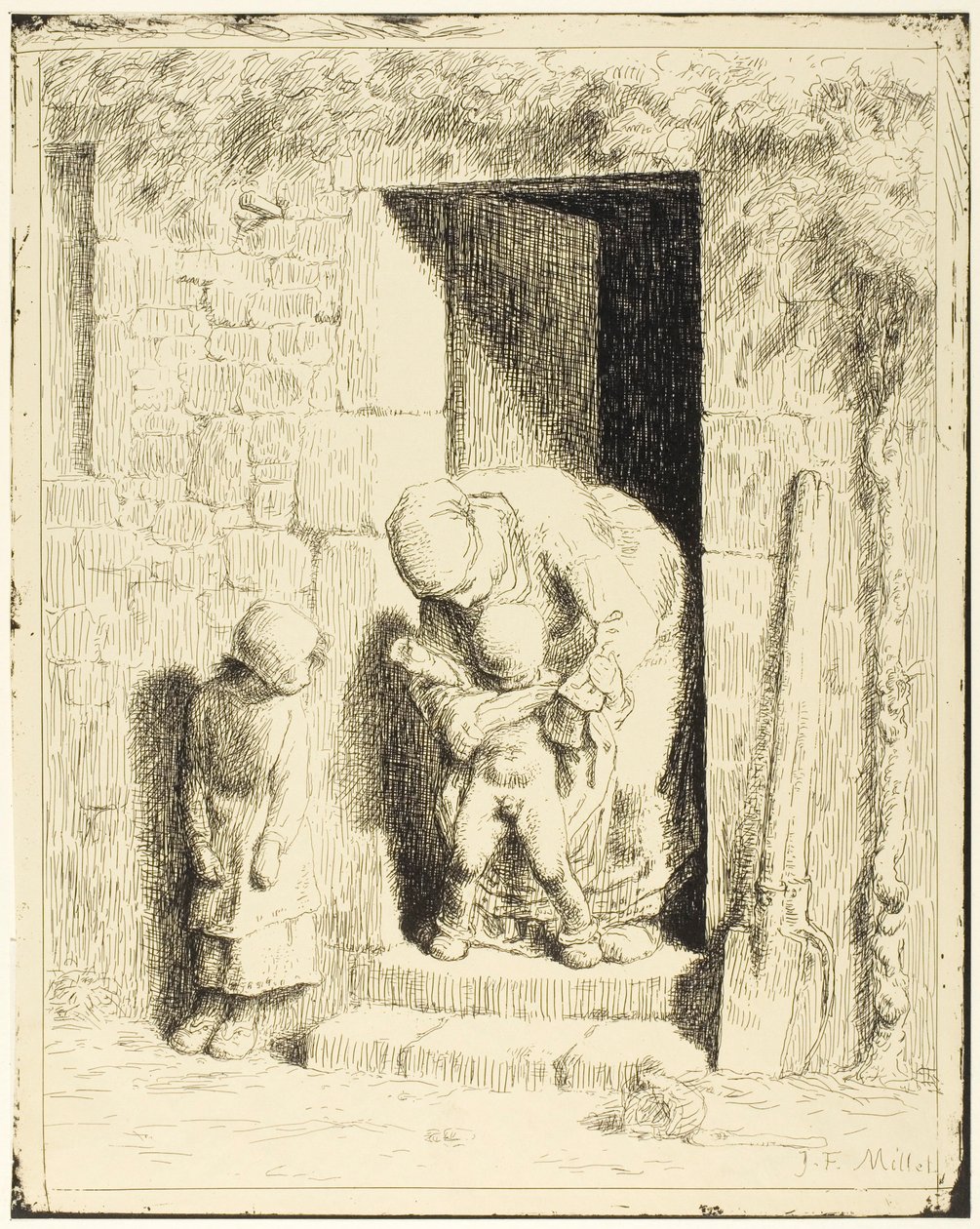 Ostrożność matczyna autorstwa Jean Francois Millet