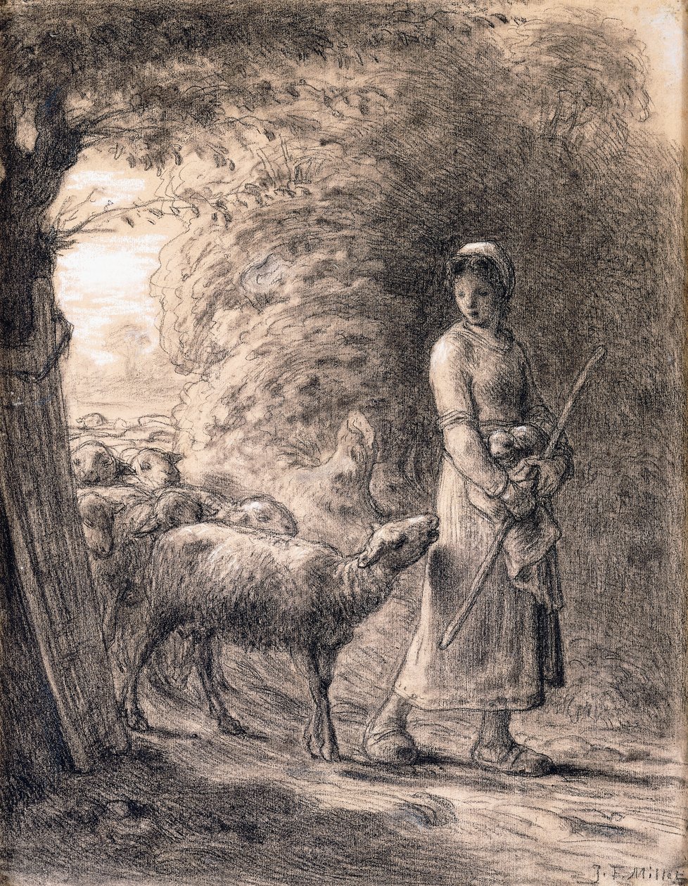 Nowo narodzony Baranek, ok. 1860 r. autorstwa Jean Francois Millet