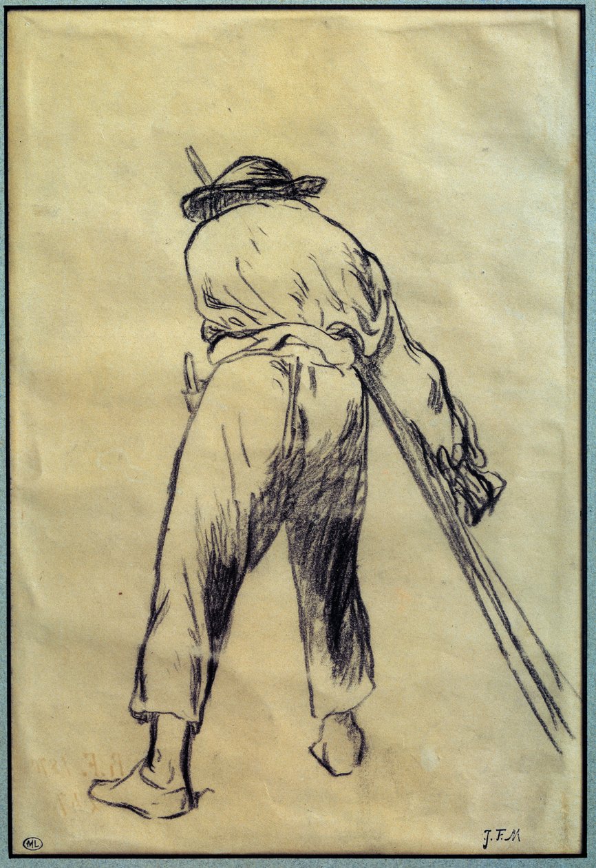 Przygotowanie rysunku żniwiarza przez Jean Francois Millet (1814-1875) XIX-wieczny Paryż, Luwr autorstwa Jean Francois Millet