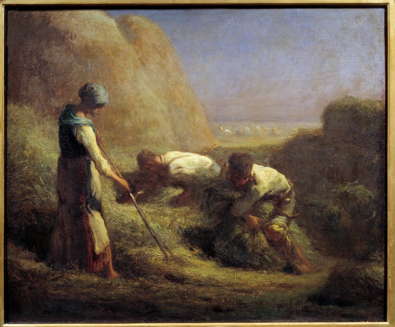 Żeglarze na siano. Chłopi uzupełniają buty z dopiero co skoszonego siana. Obraz Jeana Francois Milleta (1814-1875) XIX w. Niedz. 0,54x0,65m² autorstwa Jean Francois Millet