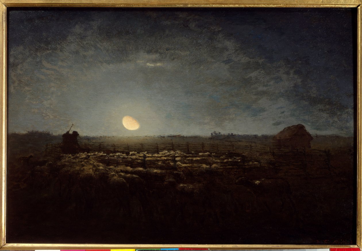 Park owiec, światło księżyca. Obraz Jeana Francois Milleta (1814 - 1875) autorstwa Jean Francois Millet