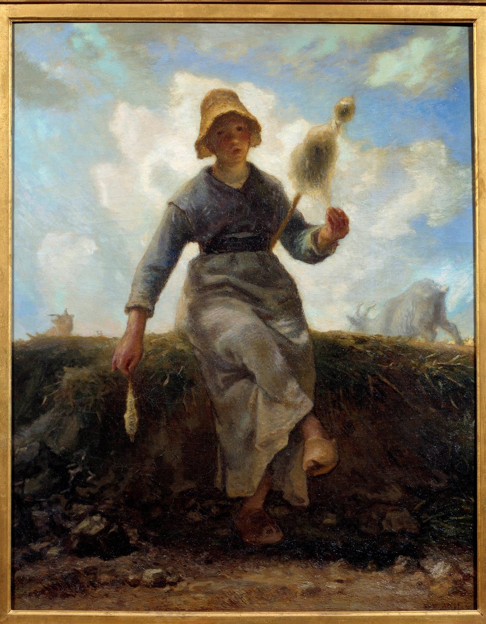 Prządka, pasterz z Owernii. Obraz Jeana Francois Milleta (1814-1875) autorstwa Jean Francois Millet
