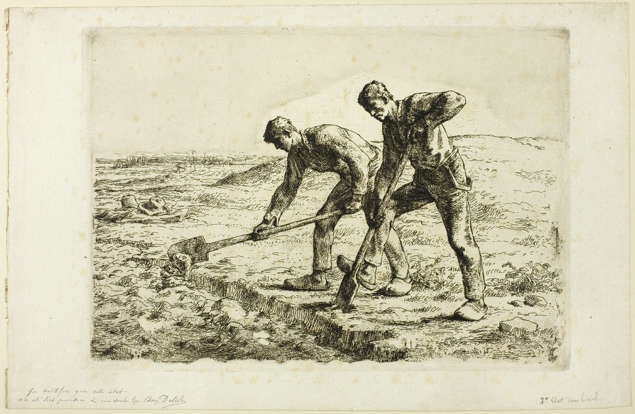 Dwóch mężczyzn kopiących autorstwa Jean Francois Millet
