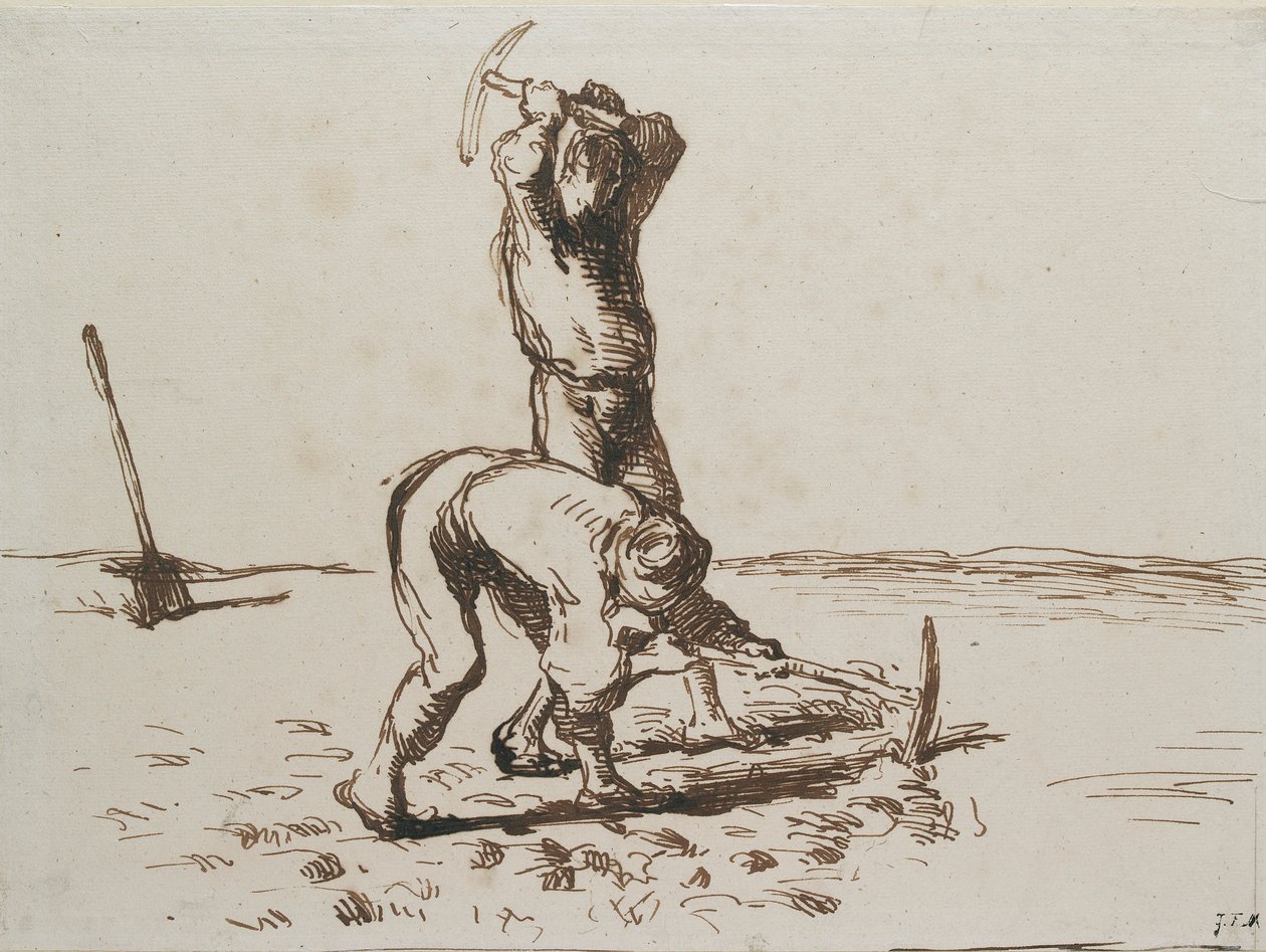 Dwóch chłopów kopiących kilofami, c1844-1846 autorstwa Jean Francois Millet