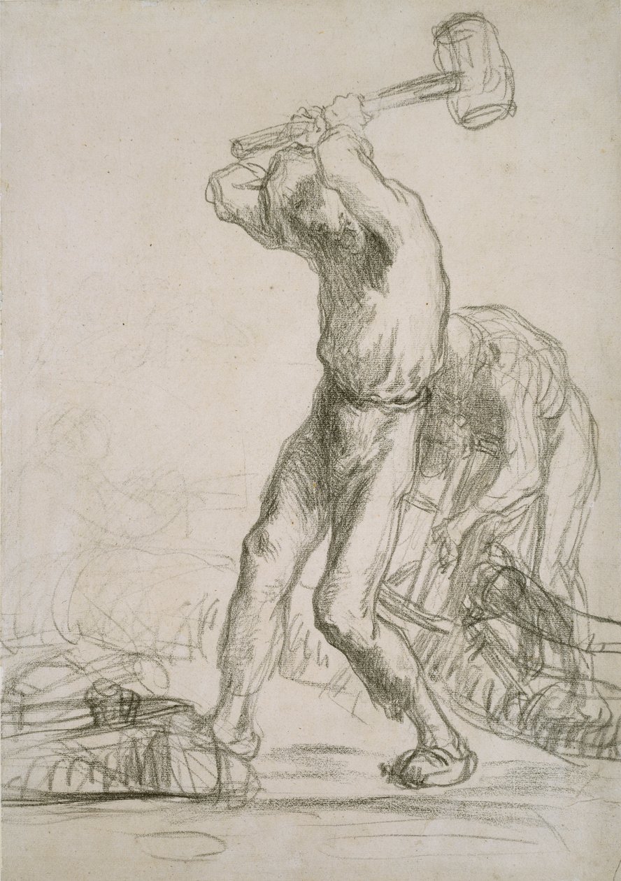 Dwóch chłopów piłuje i rozłupuje Drewno, ok. 1850-1851 autorstwa Jean Francois Millet