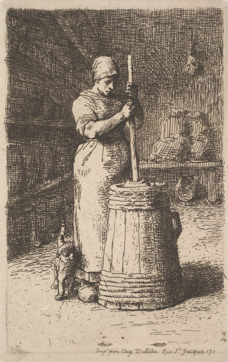 Kobieta ubijająca masło, 1855-56 autorstwa Jean Francois Millet