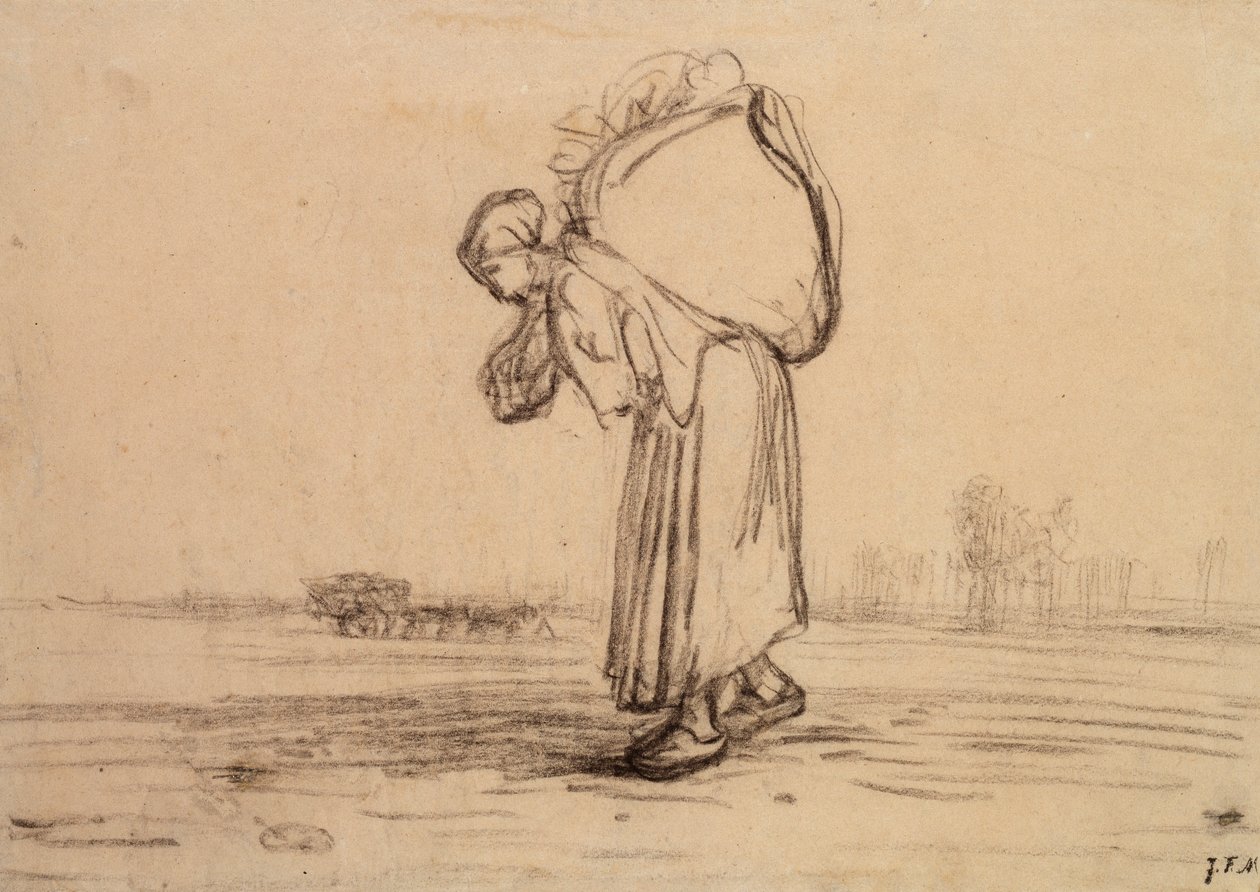 Kobieta niosąca na plecach worek, c1851-1855 autorstwa Jean Francois Millet