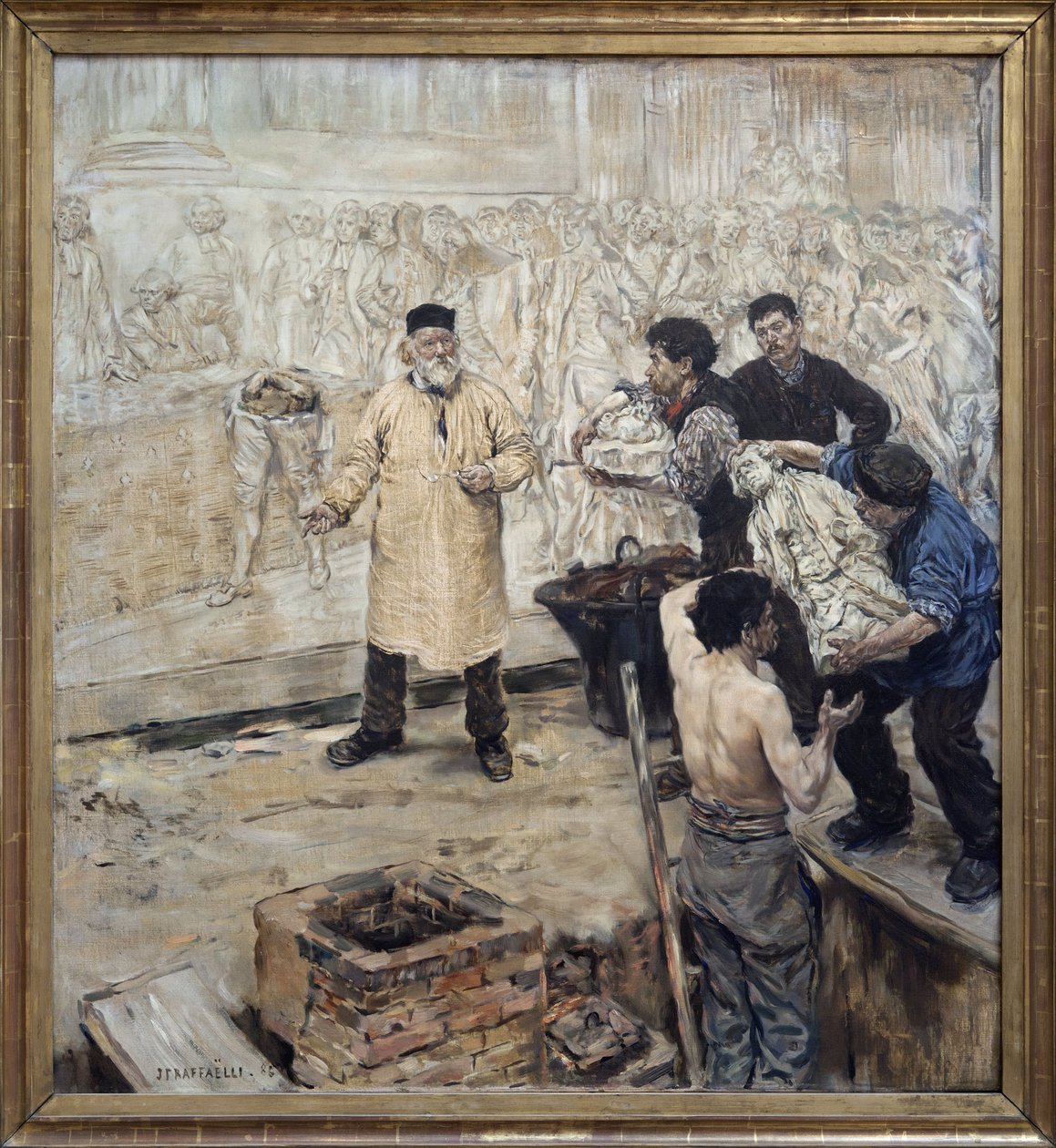 U łyżwiarza. Obraz olejny na płótnie Jean Francois Raffaelli (1850-1924), założyciel Eugene Gonon (1814-1892) przygotowuje zagubiony odlew woskowy wielkiej płaskorzeźby wykonanej przez Julesa Dalou (1838-1902) dla Palais Bourbon w Paryżu (Izba Deputowanych autorstwa Jean Francois Raffaelli