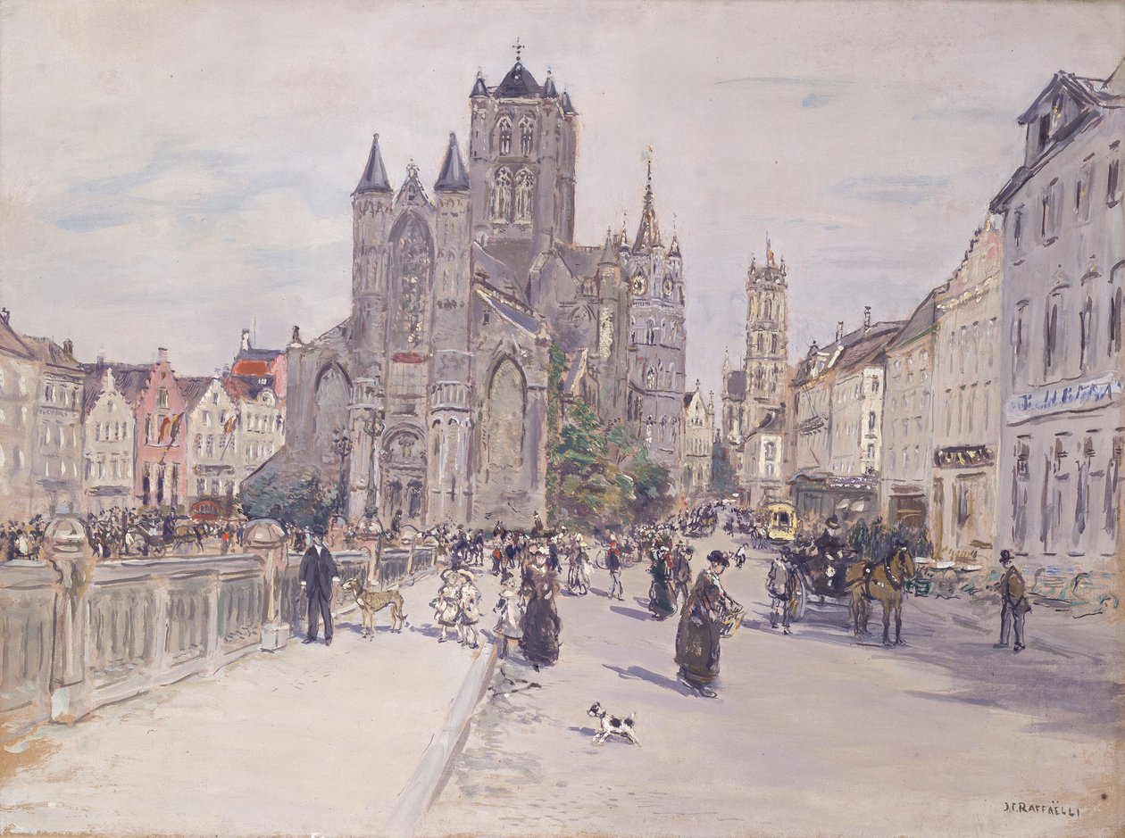 Widok kościoła św. Mikołaja w Gandawie autorstwa Jean Francois Raffaelli