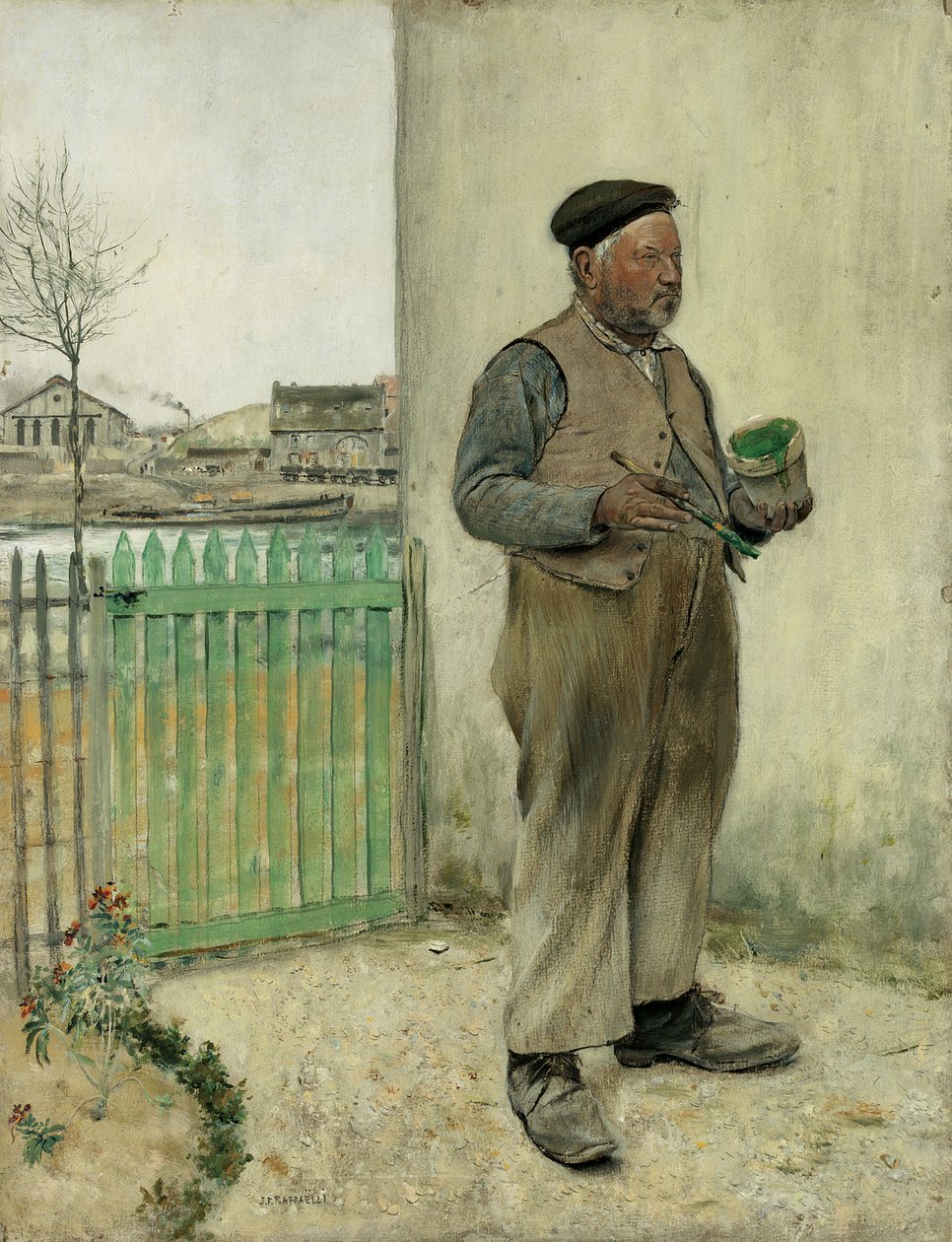 Mężczyzna właśnie pomalował swoje ogrodzenie autorstwa Jean Francois Raffaelli