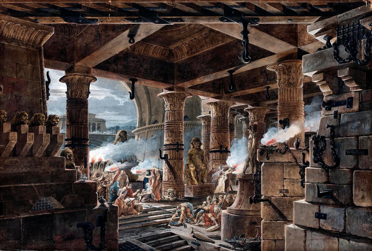 Fantazja architektoniczna - widok wnętrza świątyni egipskiej autorstwa Jean Francois Thomas de Thomon autorstwa Jean François Thomas de Thomon