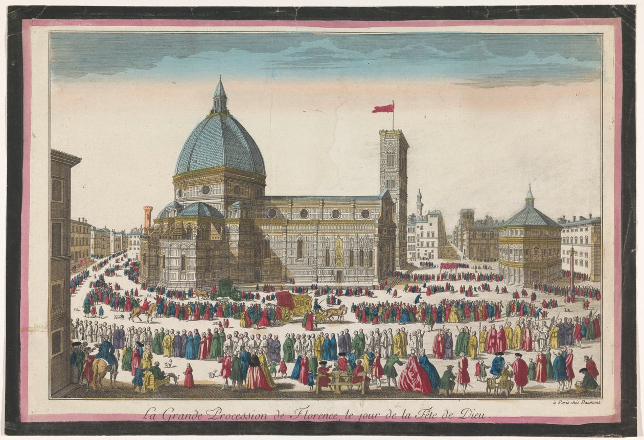 Widok katedry we Florencji z procesją na Boże Ciało La grande procession de Florence, le jour de la fête de Dieu (tytuł obiektu) autorstwa Jean François Daumont