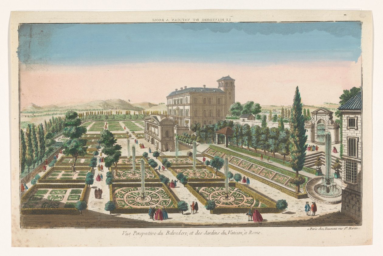 Widok na Giardini Vaticani w Watykanie Le Belvedere du Vatican a Rome (tytuł na obiekcie) autorstwa Jean François Daumont