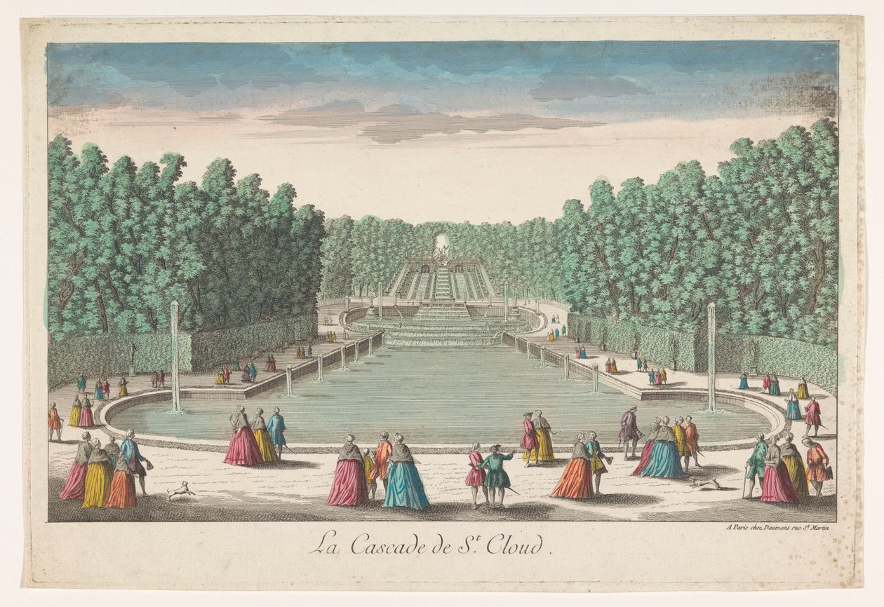 Widok na kaskady ogrodu Château de Saint-Cloud La cascade de St. Cloud (tytuł na obiekcie) autorstwa Jean François Daumont