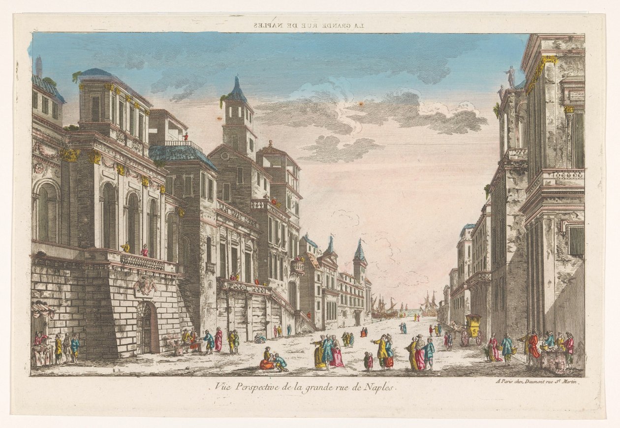Widok ulicy w kierunku morza w Neapolu La grande rue de Naples (tytuł na obiekcie) autorstwa Jean François Daumont