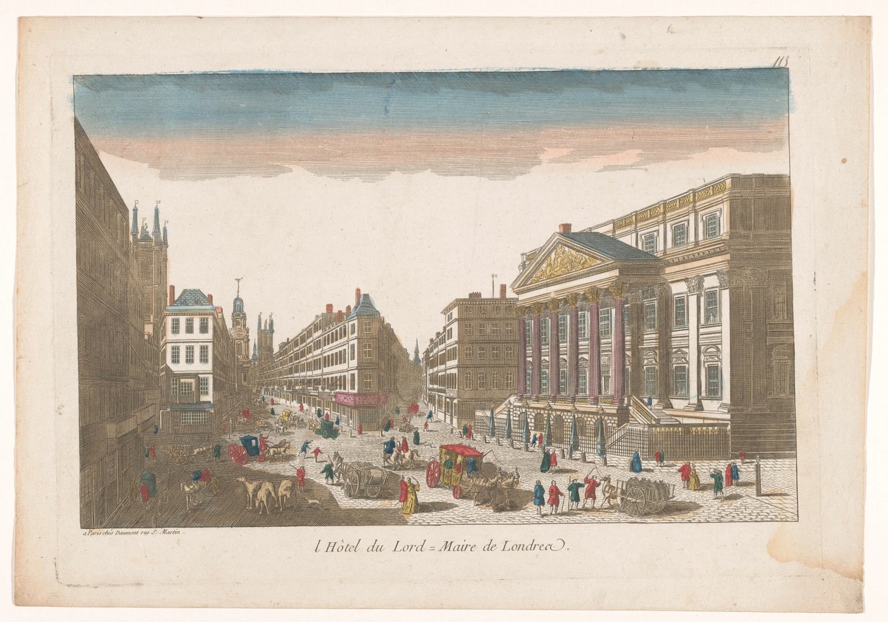 Widok na rezydencję w Londynie l´Hôtel du Lord = Maire de Londre (tytuł obiektu) autorstwa Jean François Daumont