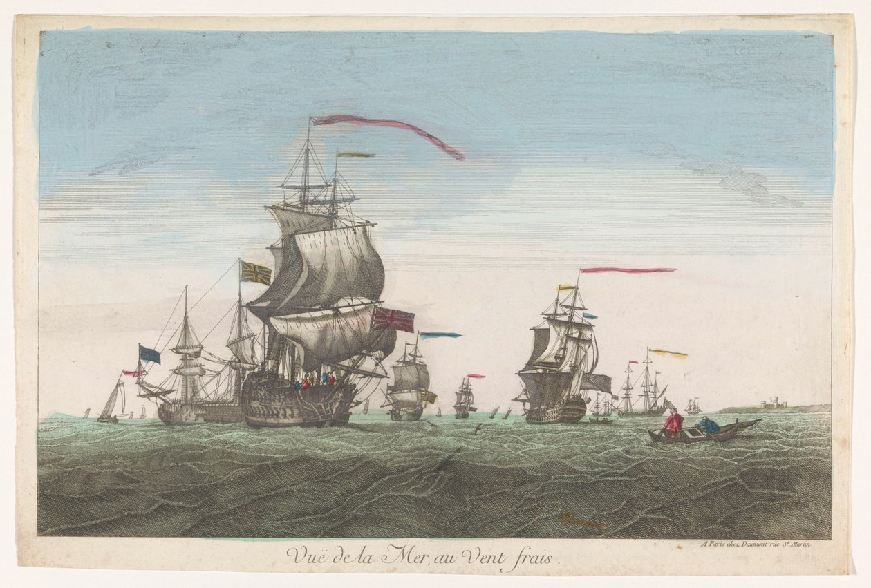 Widok na morze ze statkami i łodziami na wietrze Vue de la mer au vent frais (tytuł przedmiotu) autorstwa Jean François Daumont
