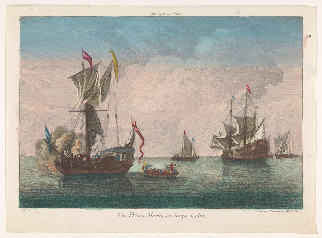 Pejzaż morski ze statkami i łodziami na spokojnym morzu Marine i temps calme (tytuł na obiekcie) autorstwa Jean François Daumont