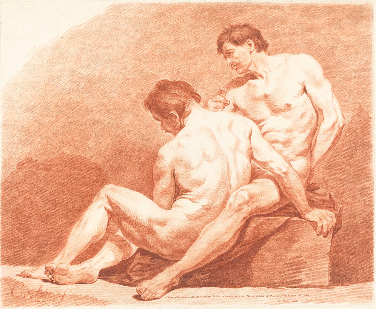 Dwa akty męskie autorstwa Jean François Janinet after Charles Nicolas Cochin the Younger