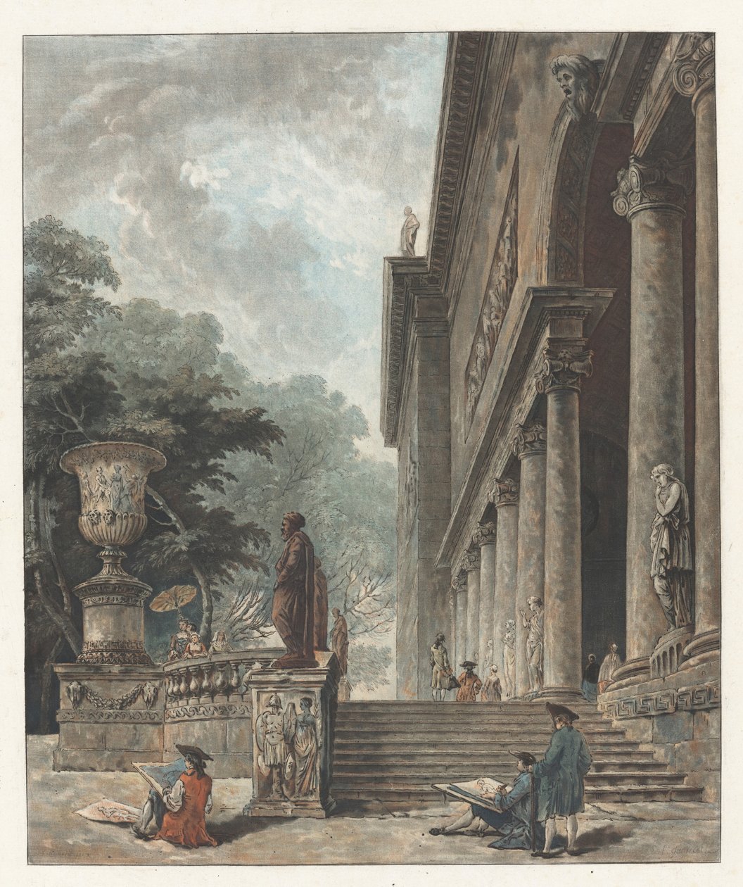 Kolumnada i ogrody Palazzo Medici autorstwa Jean François Janinet after Hubert Robert