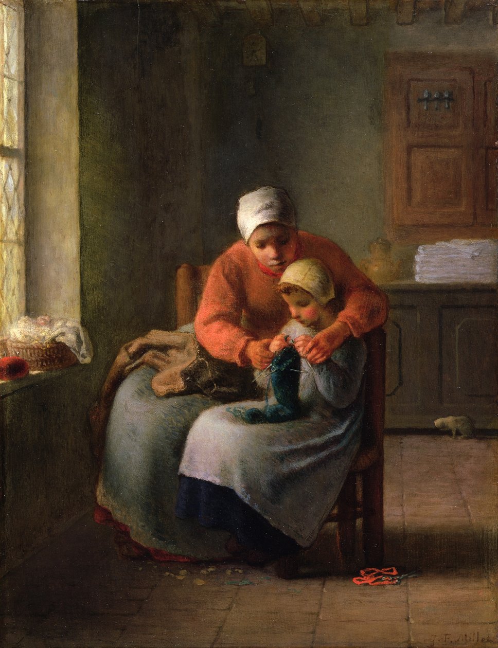 Lekcja robienia na drutach autorstwa Jean Francois Millet
