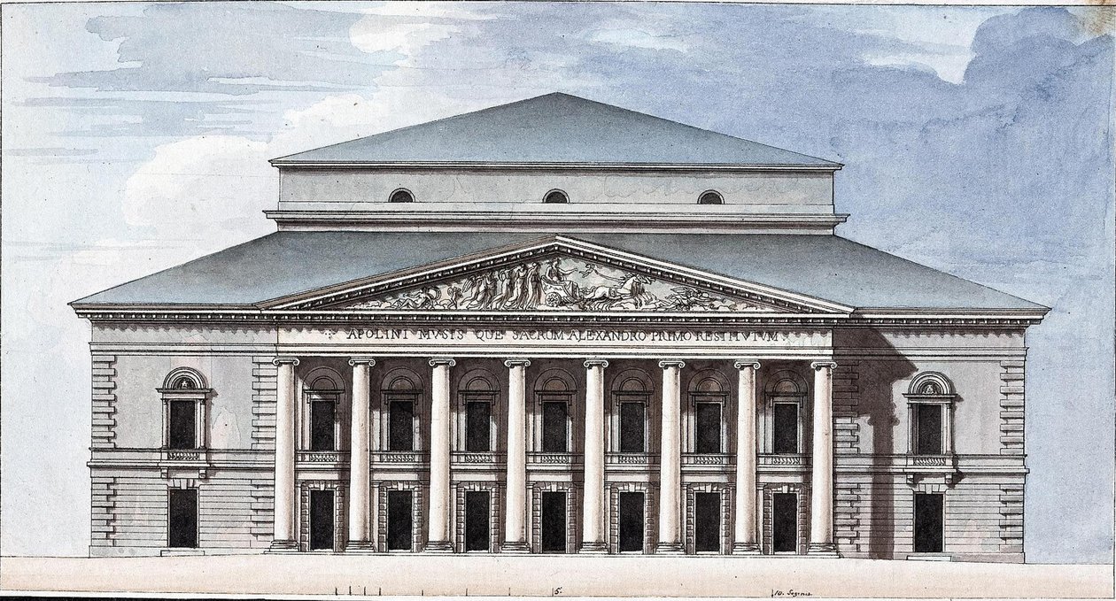 Fasada petersburskiego Cesarskiego Teatru Bolszoj Kamenny, 1802 autorstwa Jean François Thomas de Thomon