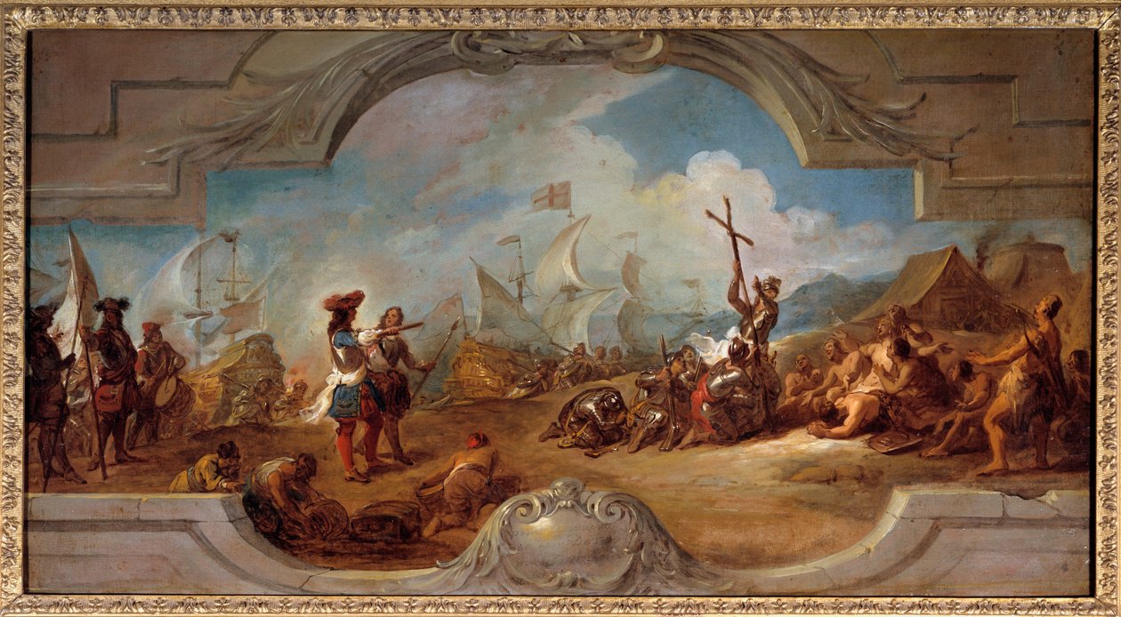 Krzysztof Kolumb w Ameryce (projekt malarski na suficie). 1492. Obraz Jean Francois De Troy (1679-1752) autorstwa Jean François de Troy