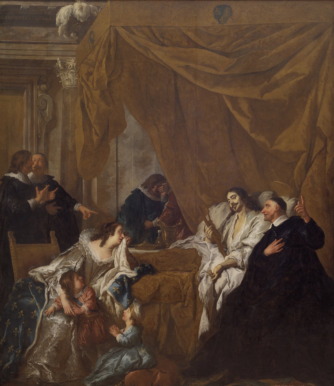 Św. Wincenty a Paulo przy łożu śmierci Ludwika XIII autorstwa Jean François de Troy
