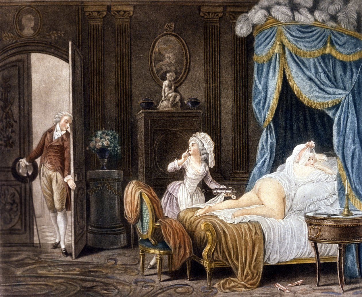 A. Schalla. Nieoficjalna pokojówka. Grawerowanie XVIII wieku. autorstwa Jean Frederic Schall