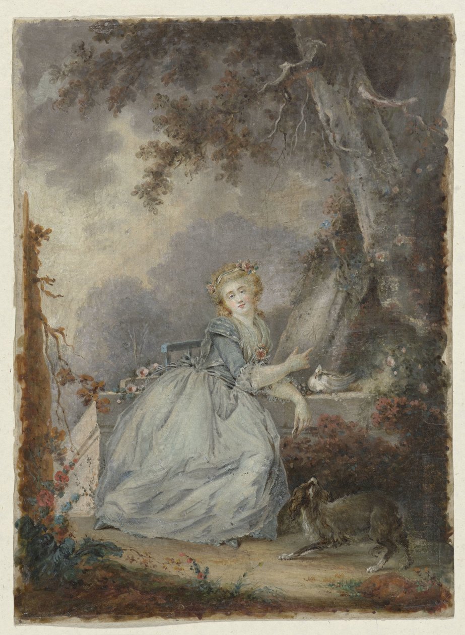 Młoda dama przy kamiennej balustradzie autorstwa Jean Frederic Schall