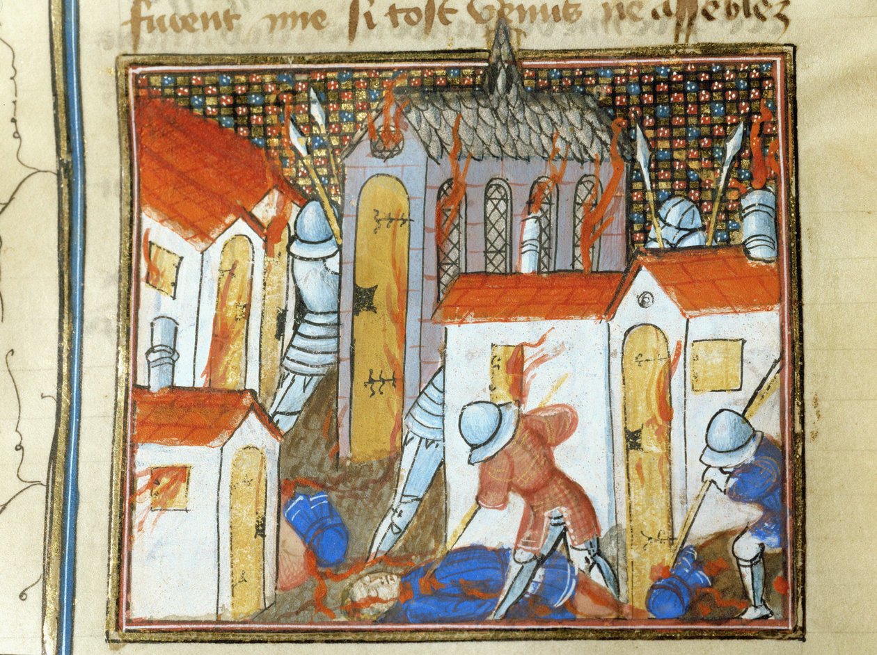 Anglicy podpalili miasto St. Lo ... autorstwa Jean Froissart