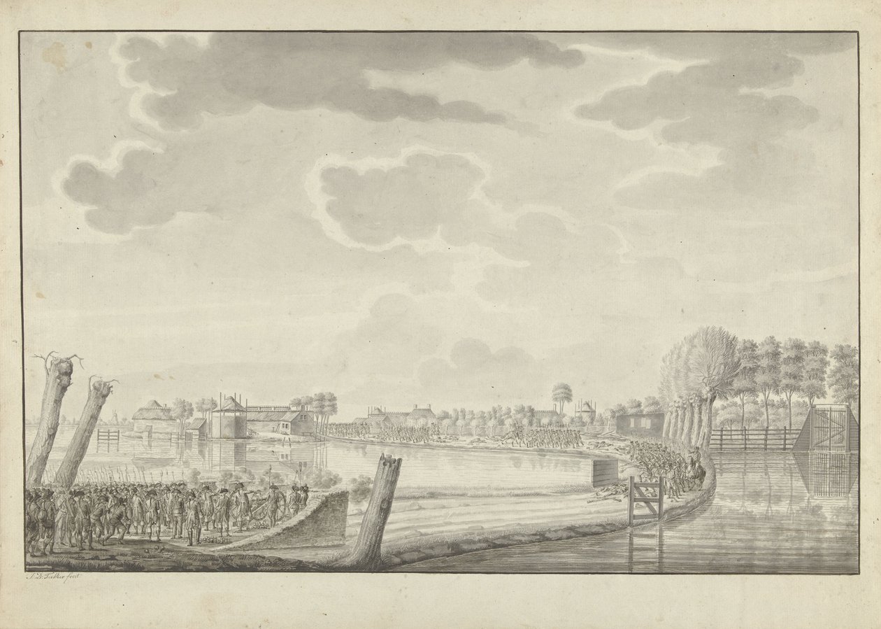 Atak na Ouderkerk aan de Amstel, 1787 autorstwa Jean George Teissier (signed by artist)