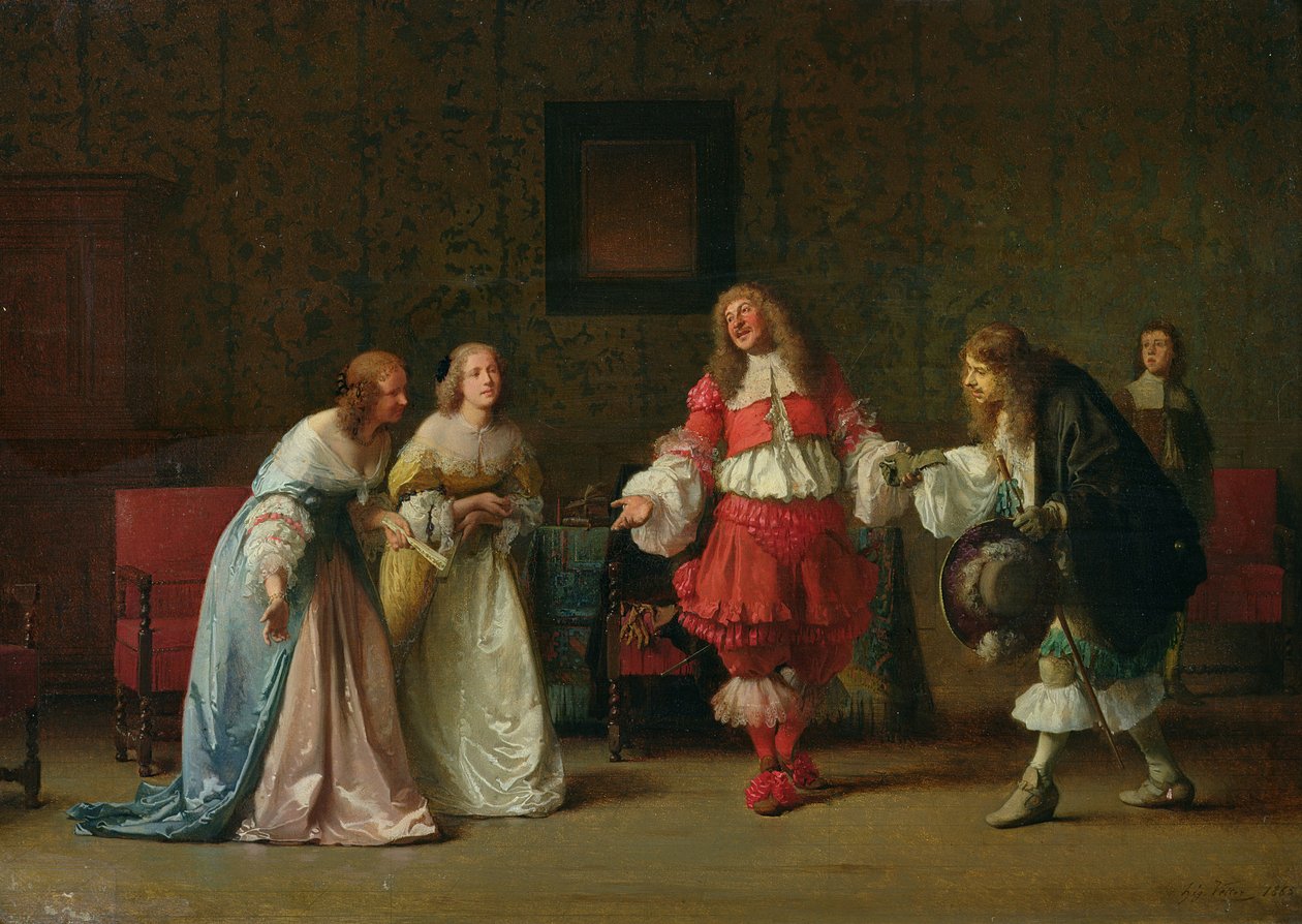 Mascarille przedstawiający Jodeleta Catosowi i Madelon, 1865 autorstwa Jean Hegesippe Vetter