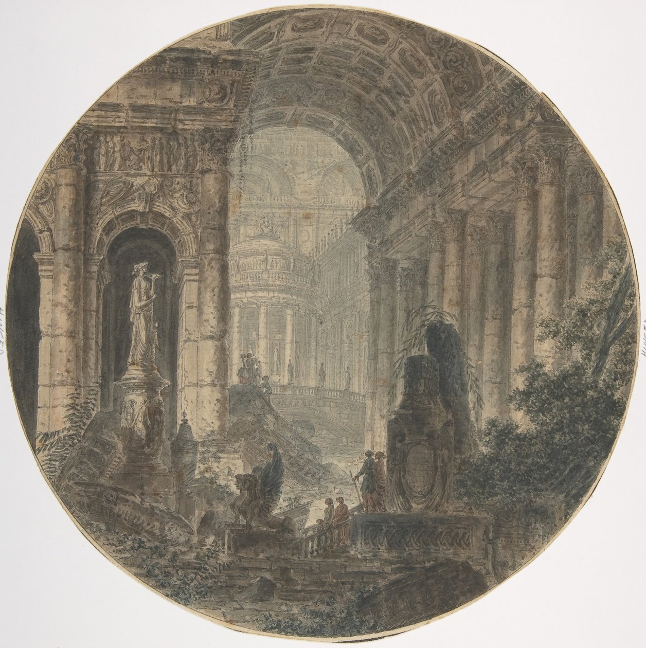 Fantazja architektoniczna, XVIII wiek. autorstwa Jean Henri Alexandre Pernet.