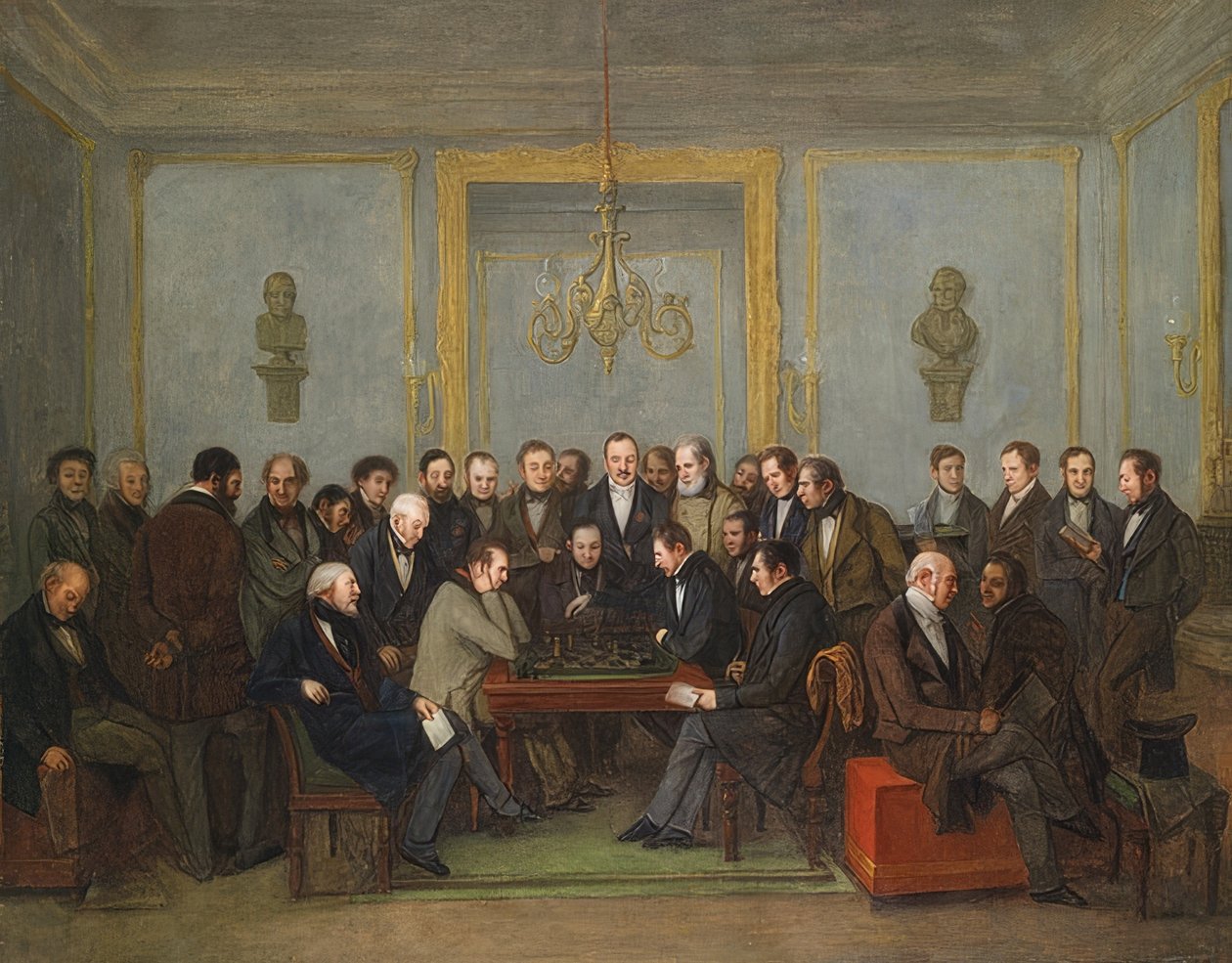 Słynna gra w szachy między Howardem Stauntonem i Pierre Saint Amant 16 grudnia 1843 r. autorstwa Jean Henri Marlet