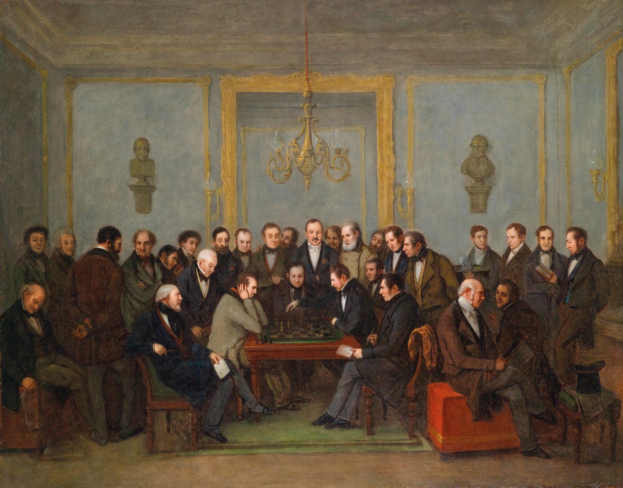 Epicki mecz szachowy między Pierre Saint Amant i Howardem Stauntonem w 1843 r. Peinture de Jean Henri Marlet (1771-1847) 1843 - Olej na płótnie Wym. 71x91,5 cm Kolekcja prywatna autorstwa Jean Henri Marlet