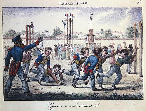 Trening sportowy i gimnastyczny dla chłopców, scena z serii „Tableaux de Paris”, ok. 1820 (kolor lito) autorstwa Jean Henri Marlet