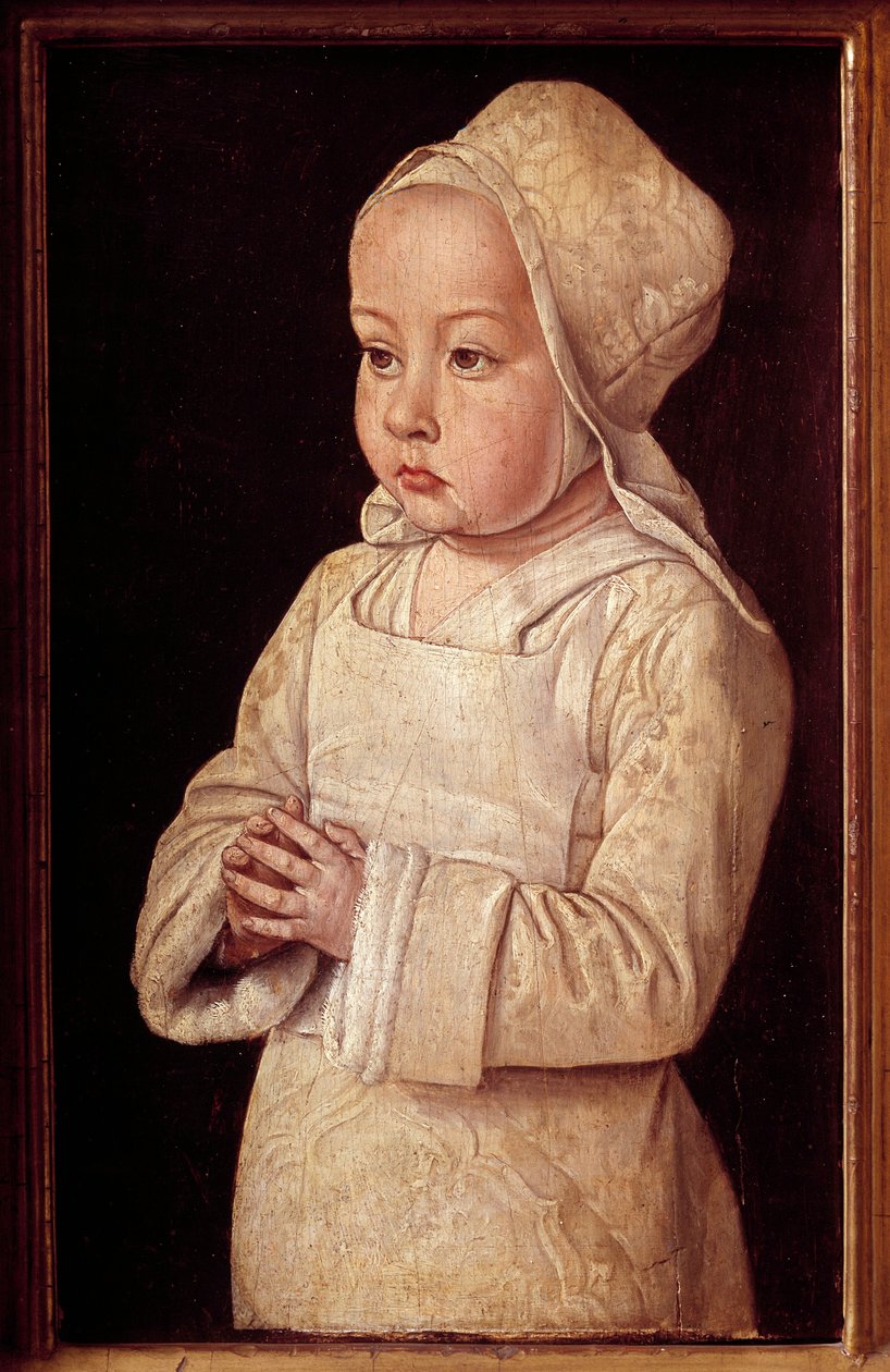 Portret Suzanne de Bourbon (1491-1521) zwana Dzieciątkiem w modlitwie, córki Anny z Francji i Piotra II z Burbon Malowanie przez mistrza z Moulins lub Jean Hey (1450-1505) 1495-1500 nd. 0,27x0,16 m² autorstwa Jean Hey