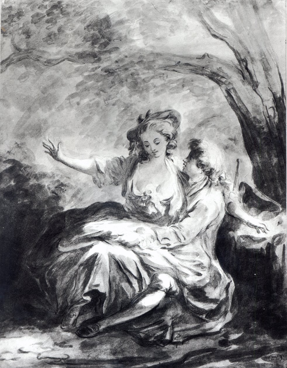 Miejsce spotkań miłości (sepia na papierze) autorstwa Jean Honore Fragonard