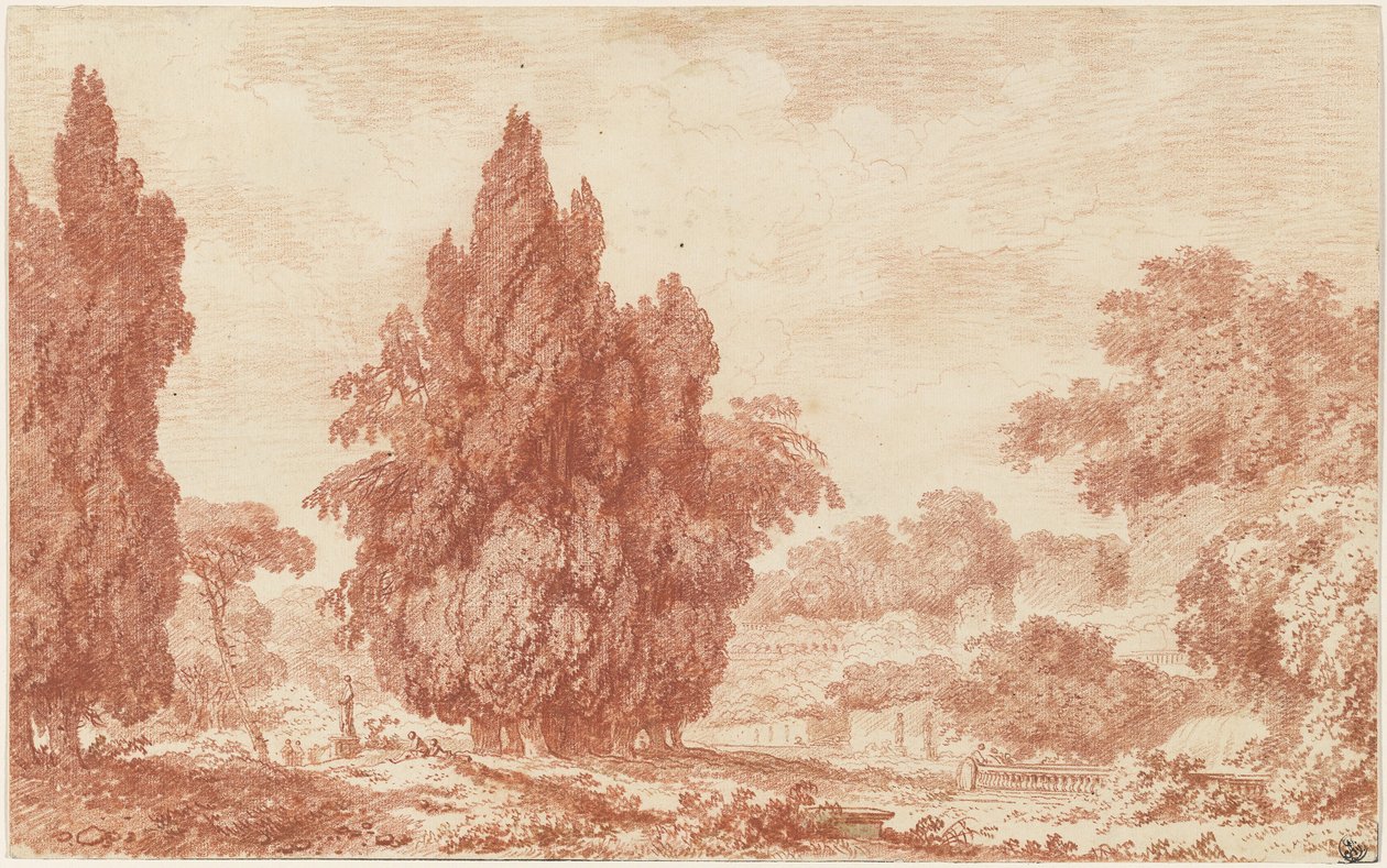 Stoisko cyprysów we włoskim parku autorstwa Jean Honore Fragonard